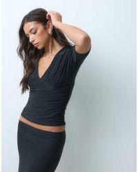 Kaiia - Exclusive Double Sculpted Slinky V Neck 3/Sleeve Top Co-Ord - Lyst