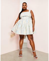 ASOS - Curve – mini-skater-kleid aus jacquard mit blumenmuster - Lyst