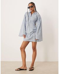 ASOS - Shirt Mini Dress With Cinched Waist And Flared Sleeve - Lyst