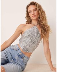 ASOS - Halter Neck Sequin Top With Tie Back Detail - Lyst