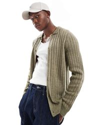 ASOS - Brushed Ribbed Knitted Collar Cardigan - Lyst