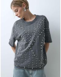 ASOS - Oversized T-Shirt With Pearl Embellishment - Lyst