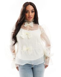 ASOS - Curve Organza Long Sleeve Top With Bow Detail And Cami - Lyst