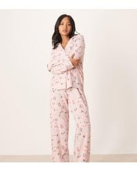 ASOS - Asos Design Petite Super Soft Long Sleeve Shirt & Pants Pyjama Set With Contrast Piping - Lyst