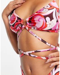 New Look - Retro Swirl Print Wraparound Bikini Top - Lyst