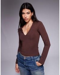 ASOS - Double Layer Long Sleeve Deep V Neck Top - Lyst