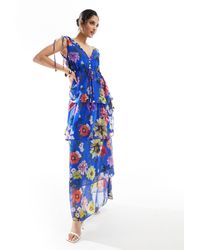 Hope & Ivy - Tie Shoulder Maxi Dress With Tiered Skirt - Lyst