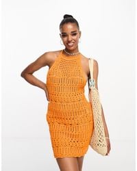 Miss Selfridge - Festival Back Detail High Neck Crochet Mini Dress - Lyst