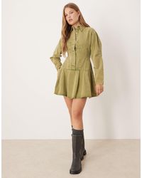 ASOS - Cinched Long Sleeve Mini Shirt Dress - Lyst
