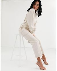 ASOS Светло-бежевый Джинсовый Комбинезон С Поясом И Контрастными Строчками - Естественный