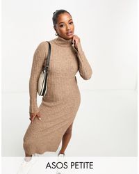 ASOS - Asos Design Petite Knit Maxi Dress With High Neck And Side Split - Lyst