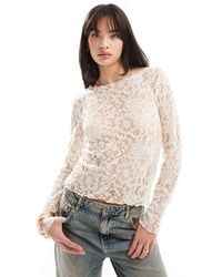 Pieces - Long Sleeved Lace Top - Lyst