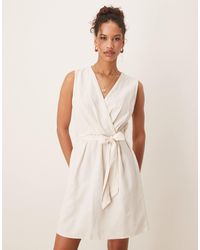 Vila - Linen Blend Wrap Front Mini Dress With Tie Belt - Lyst