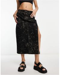 Urban Revivo - Denim Midi Skirt With Split - Lyst