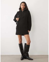 Miss Selfridge - Half Zip Batwing Chunky Knit Mini Dress - Lyst