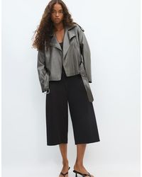 Stradivarius - Leather Effect Biker Jacket With Belt - Lyst