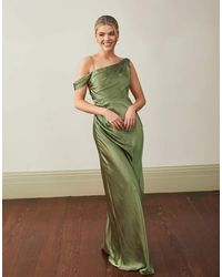 Six Stories - Bridesmaid Satin Asymmetric Cowl Neck Maxi Dress - Lyst