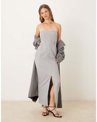 ASOS - Gestreepte Maxi Bandeau-Jurk Met Split Aan De Voorkant En Krijtstreep - Lyst