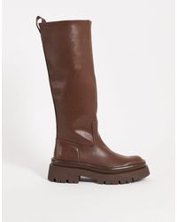 Pull&Bear Knee High Flat Boots - Brown