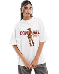 ASOS - T-shirt oversize bianca con grafica "cowgirl club" - Lyst