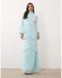 DASKA - Chiffon Tiered Frill High Neck Maxi Dress - Lyst