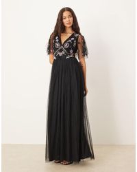 Maya - Floral Embellished Spot Mesh Maxi Dress - Lyst