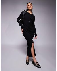 River Island - Robe mi-longue boutonnée à manches longues - Lyst