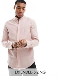 ASOS - Smart Linen Shirt With Deep Grandad Collar - Lyst