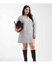 Pieces Plus - Pieces Curve V-neck Mini Sweater Dress - Lyst