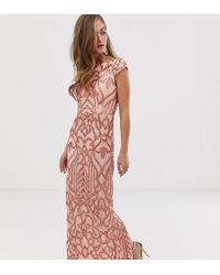 Bariano Embellished Patterned Sequin Maxi Dress With Cap Sleeve In Rose Gold - Pink