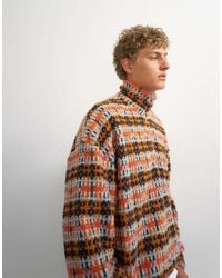 TOPMAN - Boxy Crop Fit 1/4 Zip Funnel Neck Borg Check Jumper - Lyst