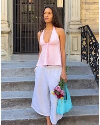 Bershka - Halter Top With Linen Tie - Lyst