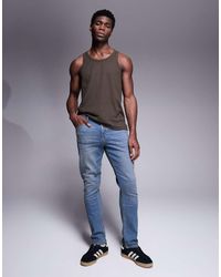 ASOS - Vaqueros De Corte Slim Con Lavado Azul Oscuro Tintado De - Lyst