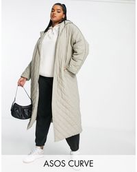 ASOS - Asos design curve - veste matelassée longue à chevrons avec doublure en imitation peau - Lyst