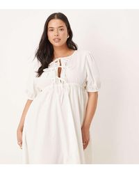 Esmee Curve - Exclusive Puff Sleeve Tie Front Mini Beach Dress - Lyst