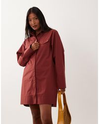 ASOS - Asos Design Petite Poplin Mini Shirt Dress With Wide Cuffs And Oversized Pockets - Lyst