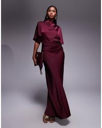 ASOS - – hochgeschlossenes blouson-maxikleid aus satin - Lyst