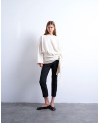 TOPSHOP - T-shirt oversize à manches longues en tissu doux avec liens noués à la taille - écru - Lyst