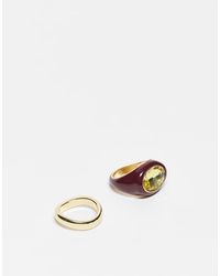 ASOS - Set Van 2 Ringen Met Ring Bedekt Met Acryl En Gekleurd Imitiatiekristal - Lyst