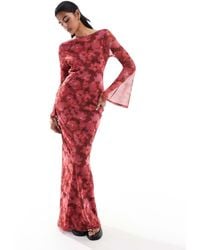 ASOS - Low Back Floral Mesh Maxi Dress With Angel Sleeves - Lyst
