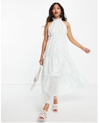 Lost Ink Midaxi Halterneck Dress With Tiered Skirt - White