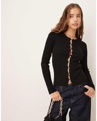 Gina Tricot - Long Sleeve Ribbed Button Down Knitted Top - Lyst