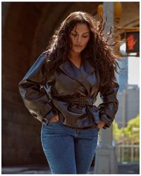 Abercrombie & Fitch - Short Belted Vegan Suede Trench Coat - Lyst