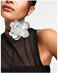 ASOS - Choker Necklace With Metallic Silver Corsage Detail - Lyst