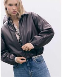 Stradivarius - Faux Leather Quilted Bomber Jacket - Lyst