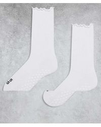 4505 - 2 Pack Non Slip Grip Lettuce Edge Pilates Crew Socks - Lyst