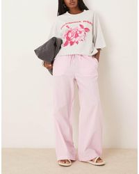 Gina Tricot - Pantalones Rosas A Rayas Holgados De Popelina De Algodón De - Lyst