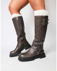 SIMMI - Benton Knee High Chunky Biker Boots - Lyst
