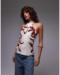 TOPSHOP - Linen Halter Top - Lyst
