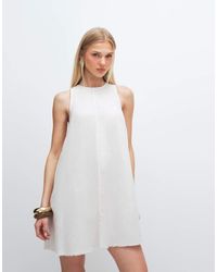 Monki - Linen Blend Sleeveless A Line Mini Dress With Frayed Edge - Lyst